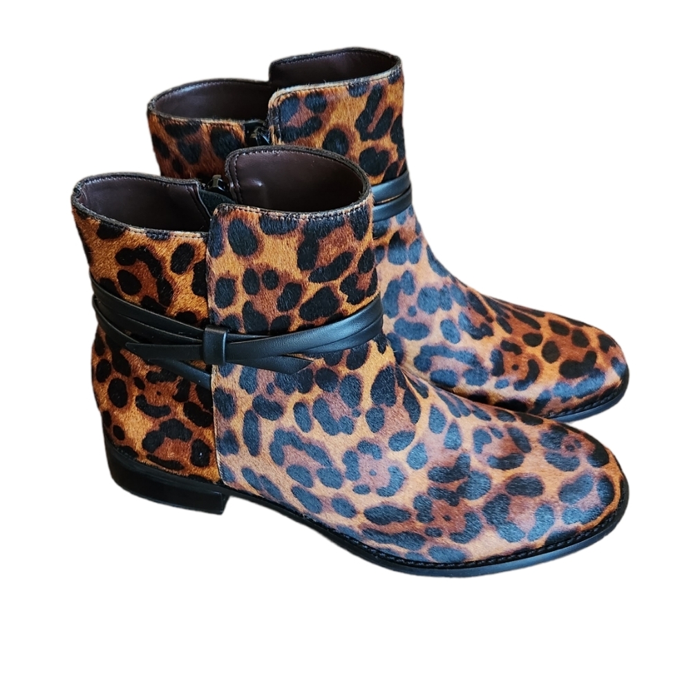 Talbots Tish Tie Calf Hair Leopard Ankle Boots